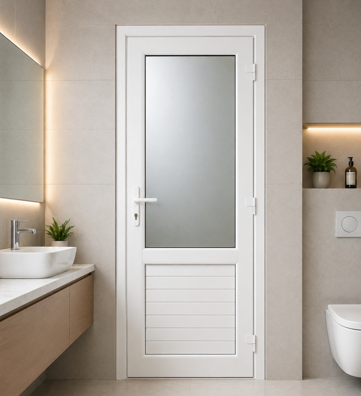 100% waterproof uPVC bathroom doors in Tamil Nadu – termite-proof, moisture-resistant with anti-rust hardware, ideal replacement for wooden bathroom doors